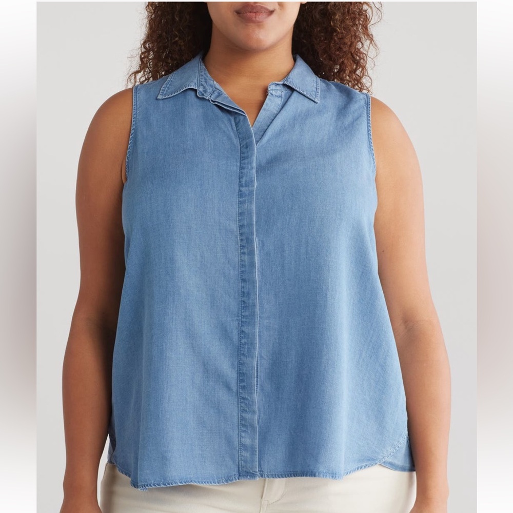 DR2 by Daniel Rain sleeveless button-up shirt woman’s plus size 2x chambray euc
